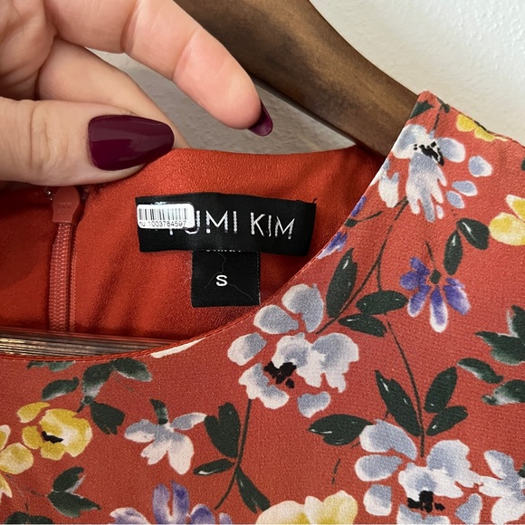 Yumi Kim So Amazing Rust Silk Floral Love Me Tender Dress Long Sleeves Pockets - Picture 10 of 14